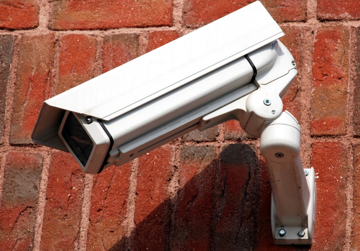 close-up of white security camera